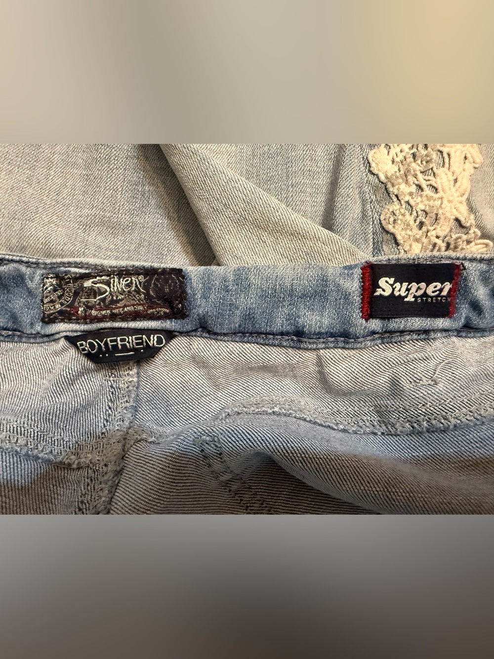 Silver Super stretch Boyfriend low rise distressed jeans - Picture 4 of 10